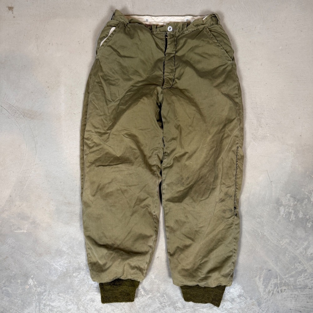 Vtg 60s Military Cold Weather Flight Pants Olive Drab Quilted Talon Zipper 32